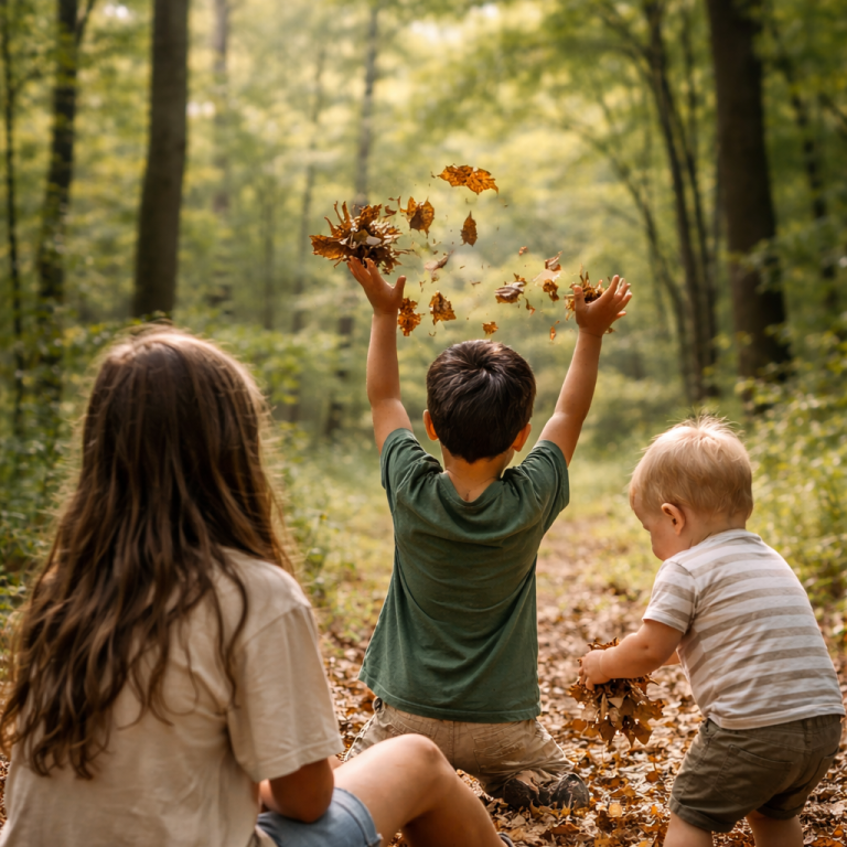 spielende Kinder im Wald